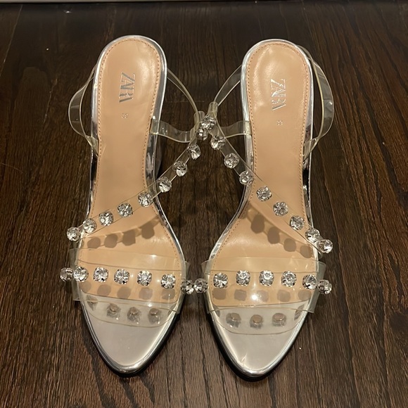 Zara clear crystal wedge sandals